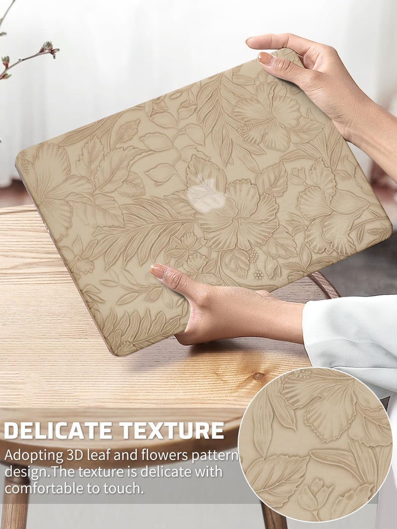 Seorsok Compatible for MacBook Pro 14 inch Case 2023-2021 M3 Pro/Max A2918 A2992 M2 A2779 M1 A2442 Touch ID Elegant Leaves Flowers Leather Hard Shell Case with Keyboard Cover Apricot Blooming Floral - Image 2